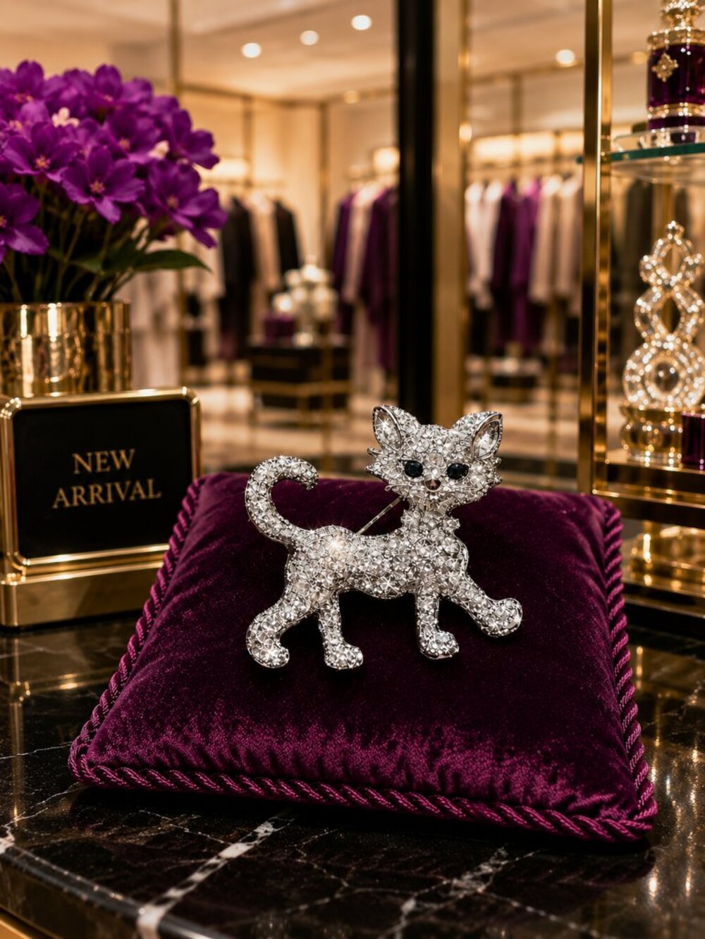 Crystal Rhinestone Kitty Cat Brooch Bag Charm